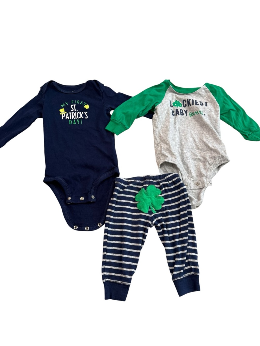Carter’s Baby Boy St Patrick’s Day 3pc Bodysuit Pants Outfit Bundle 3-6M